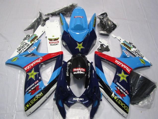 Blau Weiß Rockstar Makita Suzuki GSXR 600 K6 2006-2007 Motorrad Verkleidungen