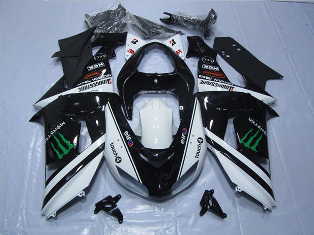 Schwarz Weißes Monster Touch4 Kawasaki ZX6R 2007-2008 Motorrad Verkleidungen