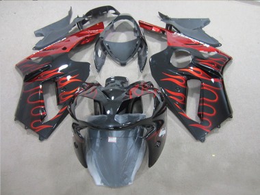 Schwarz rote Flamme Kawasaki ZX6R 2007-2008 Motorrad Verkleidung