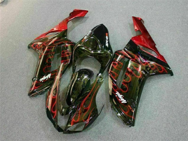 Schwarz rote Flamme Kawasaki ZX6R 2007-2008 Motorrad Verkleidungen