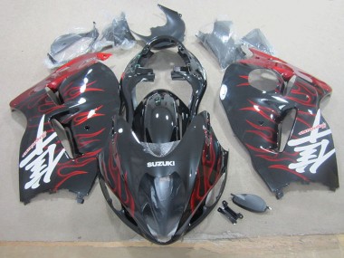 Schwarz rote Flamme Suzuki GSXR 1300 Hayabusa 1996-2007 Motorrad Vollverkleidung