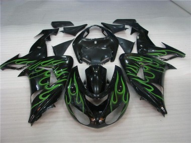 Schwarze Grüne Flamme Kawasaki ZX10R 2006-2007 Motorrad Verkleidungen