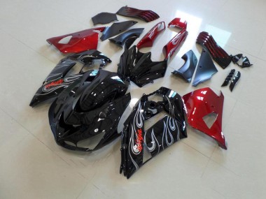 Schwarze und rote Silberflamme Kawasaki ZX14R ZZR 1400 2006-2011 Motorrad Verkleidungen